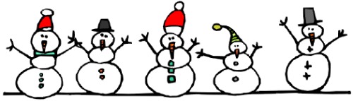 Snowmen standing next to each other