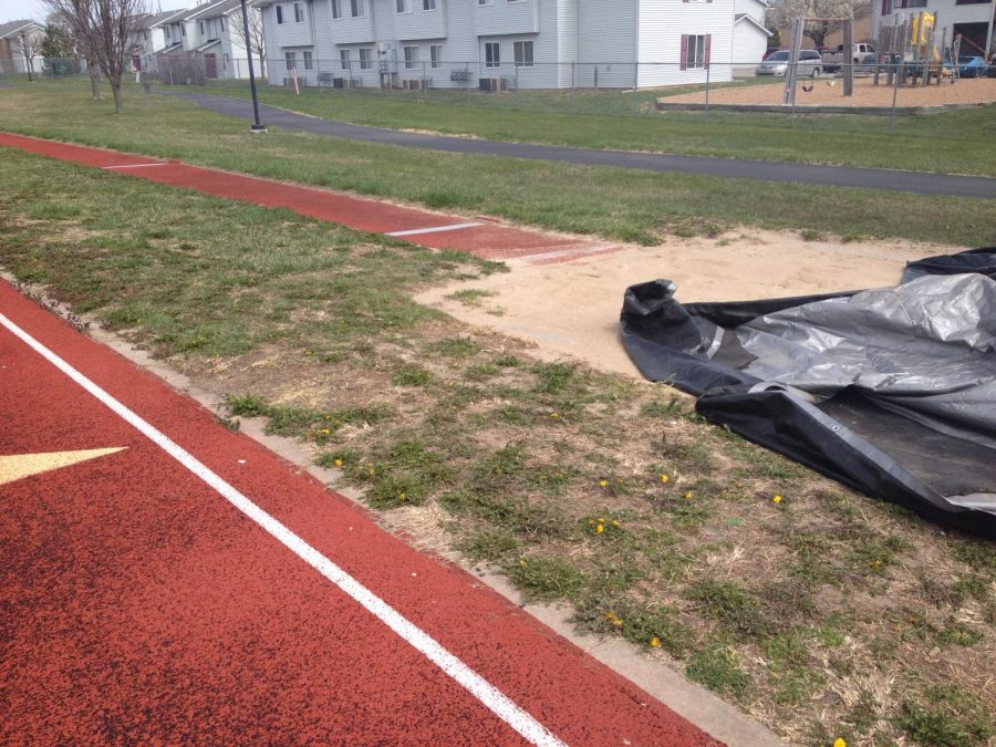 The long jump pit at the EMS track. 