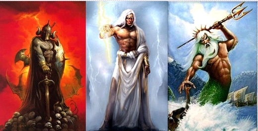 Hades, Zeus, and Poseidon the three rulers of the world