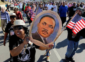 A citizen of San Antonio proudly displaying her love and admiration for MLK.