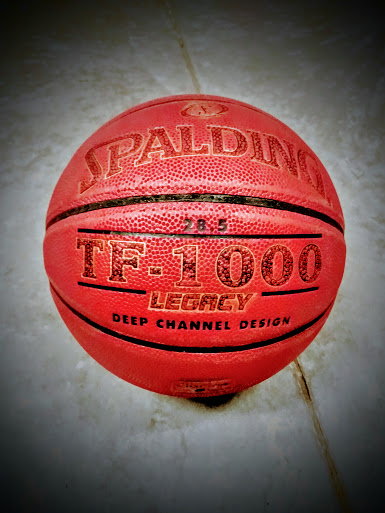 A basketball that the EMS basketball girls play with at practice.