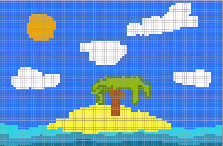 Some pixel art of an island