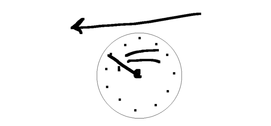 A clock spinning backwards to represent time travel