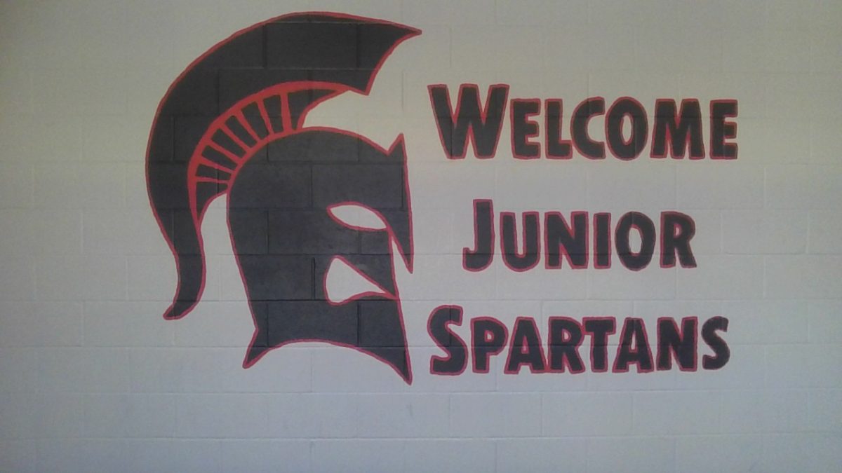Wall at the back entrance w/ Spartan head