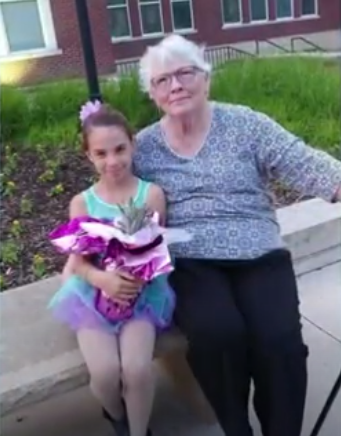 Me and my great-grandma after one of my  ballet preformances 