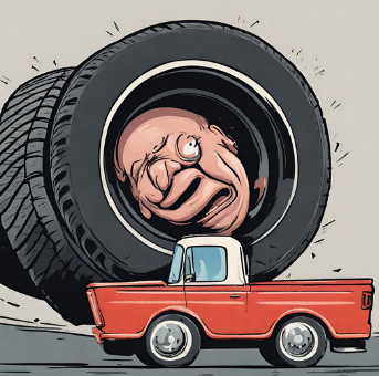 mans head in tire