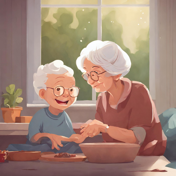 A grandma kid with his grandma