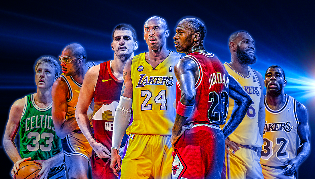 This is an image of these 5 players and a couple other NBA legends